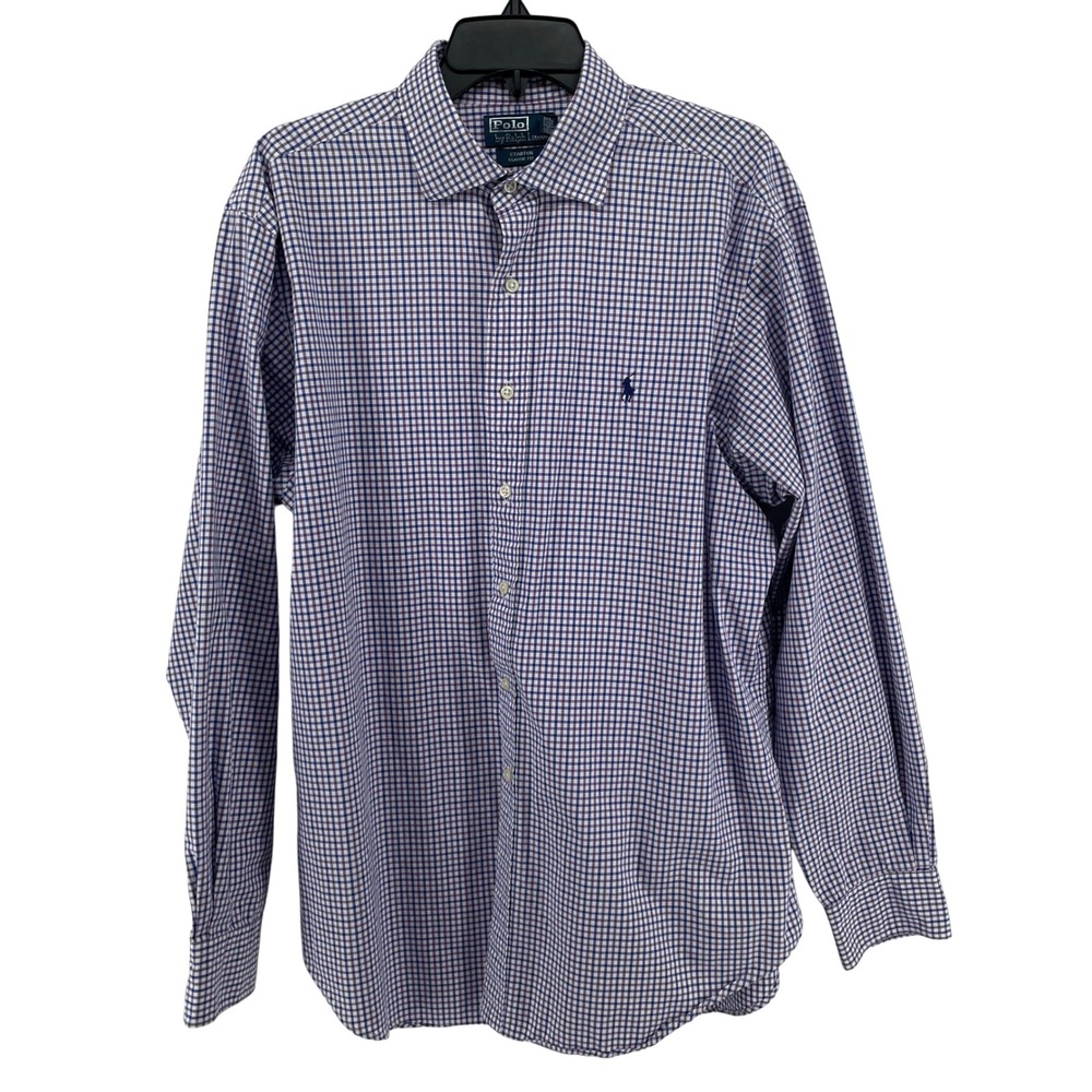 Polo Ralph Lauren Stanton Classic Fit Shirt‎ Mens XL Purple Blue Gingham Cotton